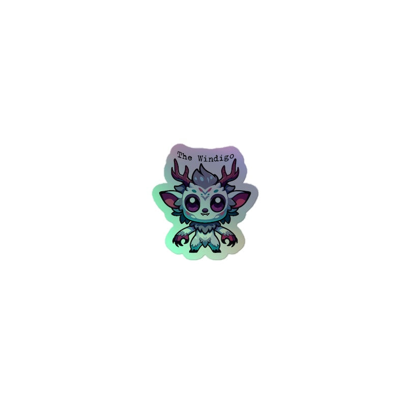 Holographic sticker of a creature with 'The Windigo' text on a white background