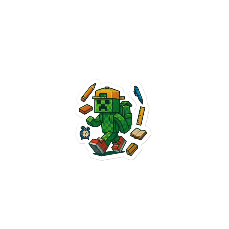 Cartoon character with a backpack and books on a white background