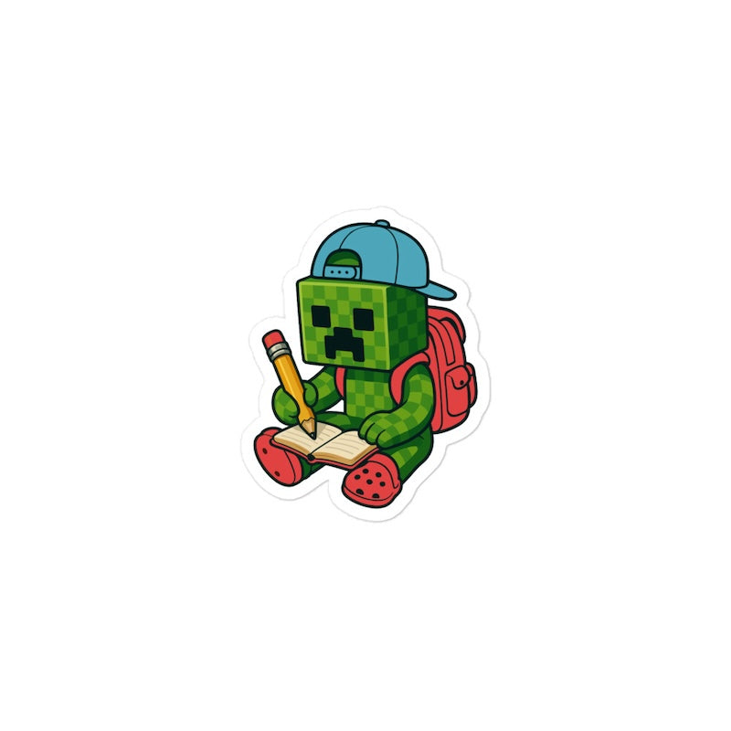 Cartoon character with a backpack and pencil on a white background