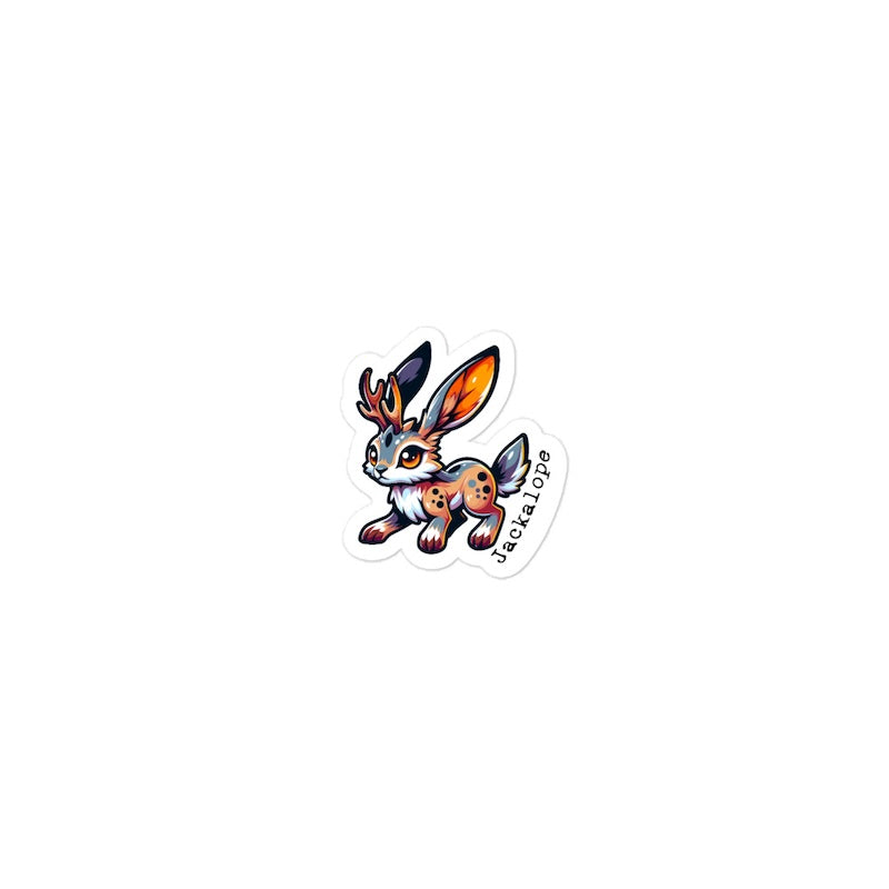 Sticker of a cartoon rabbit with orange ears on a white background