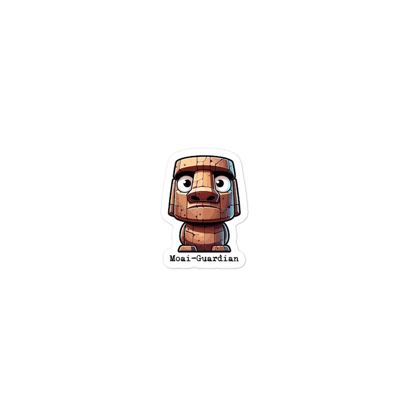 Cartoon-like moai statue with a hat on a white background