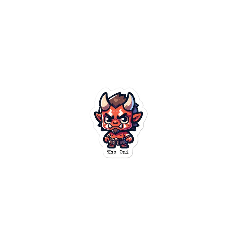 Cartoon character with horns and red outfit on a white background