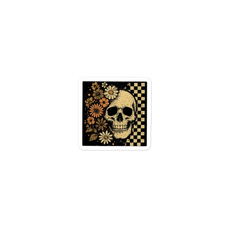 Skull design with flowers on a checkered background