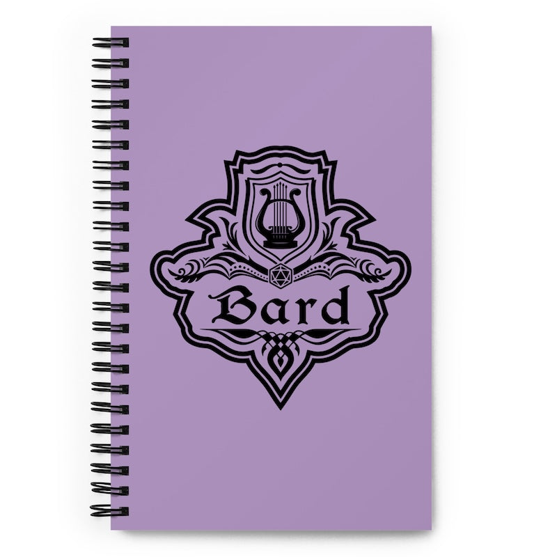Purple notebook with 'Bard' design on a white background