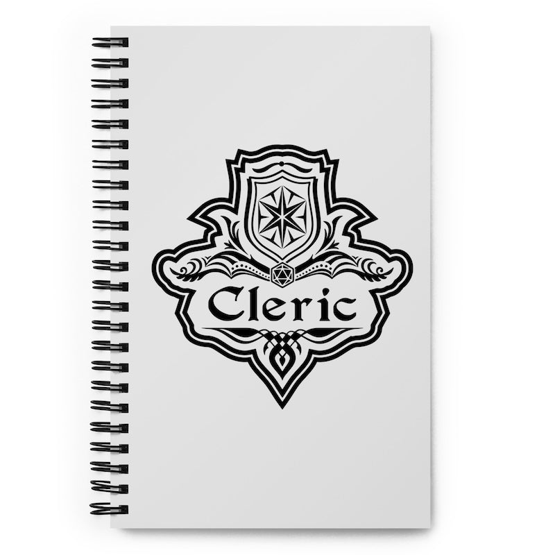 Notebook with 'Cleric' design on a white background