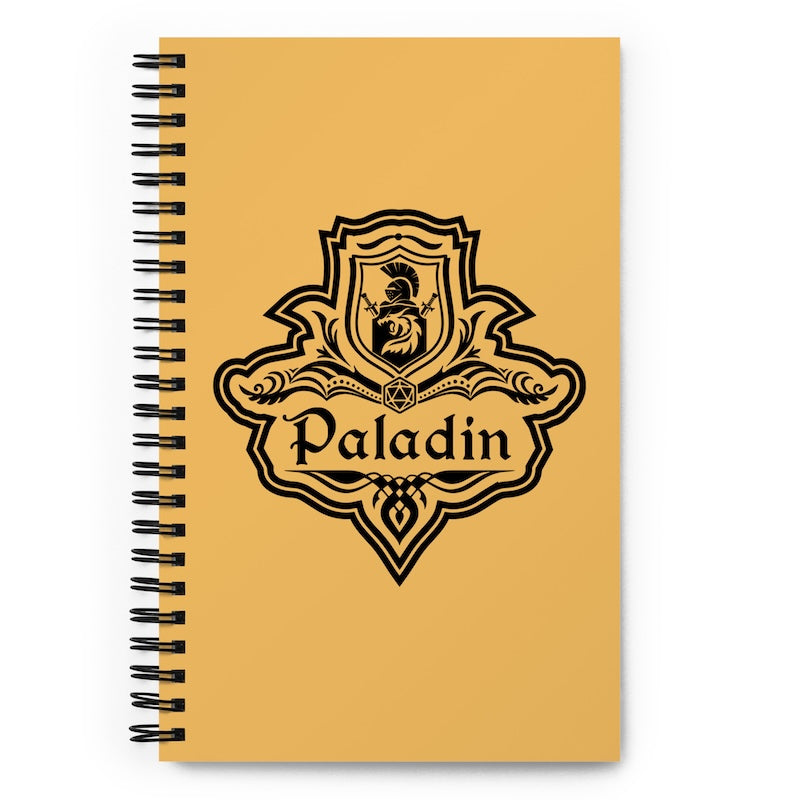 Notebook with 'Paladin' logo on a yellow background