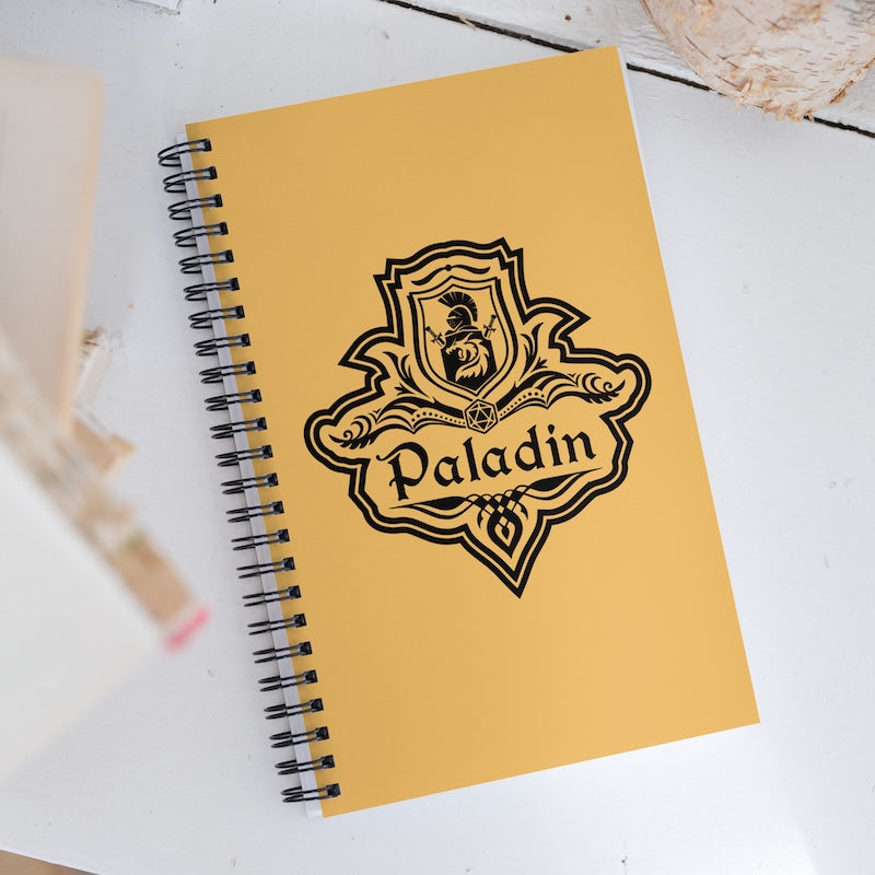 Notebook with 'Paladin' logo on a white surface