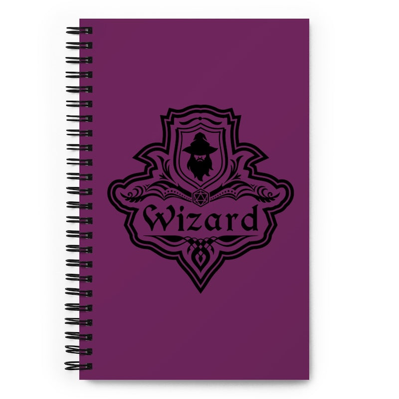 Purple notebook with 'Wizard' design on a white background