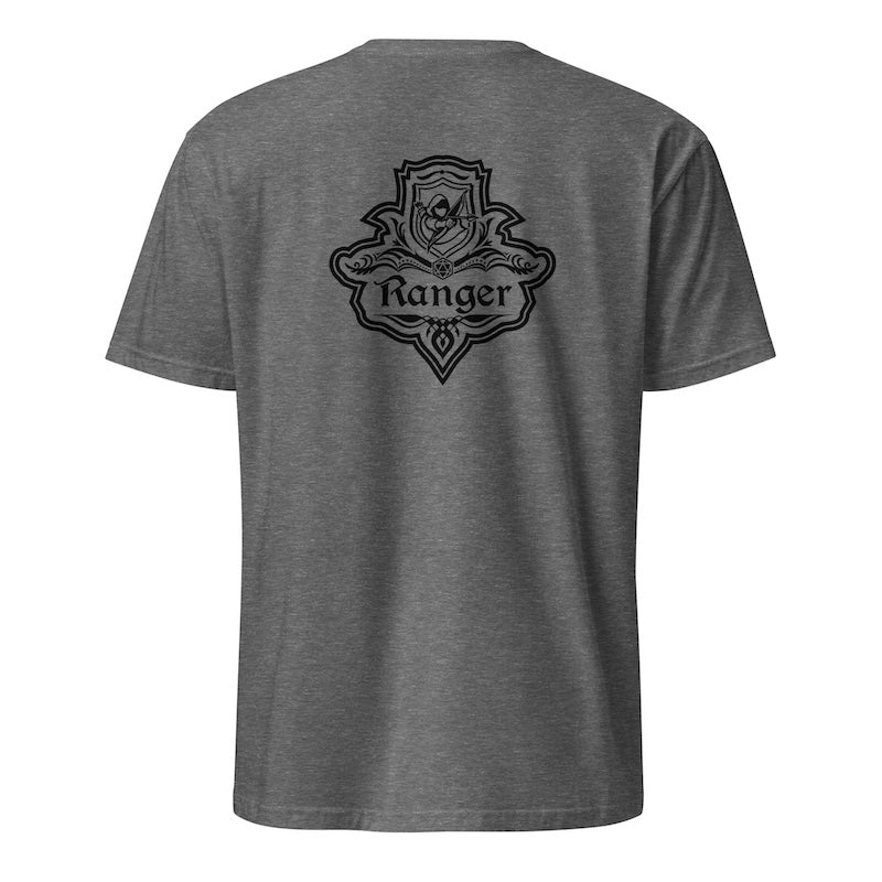 Gray t-shirt with a black emblem and 'Ranger' text on the back against a white background