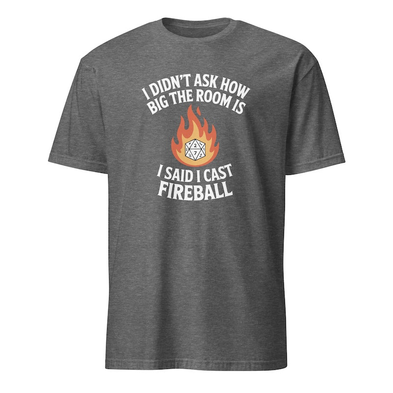 Gray t-shirt with a graphic and text on a white background
