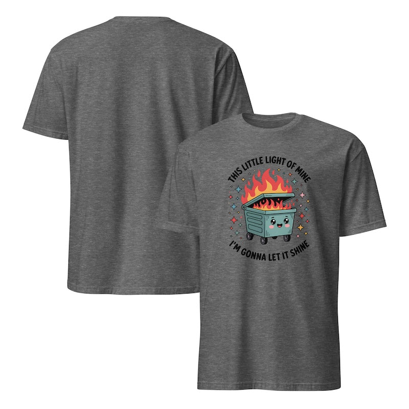 Gray t-shirt with a graphic design on the front and back