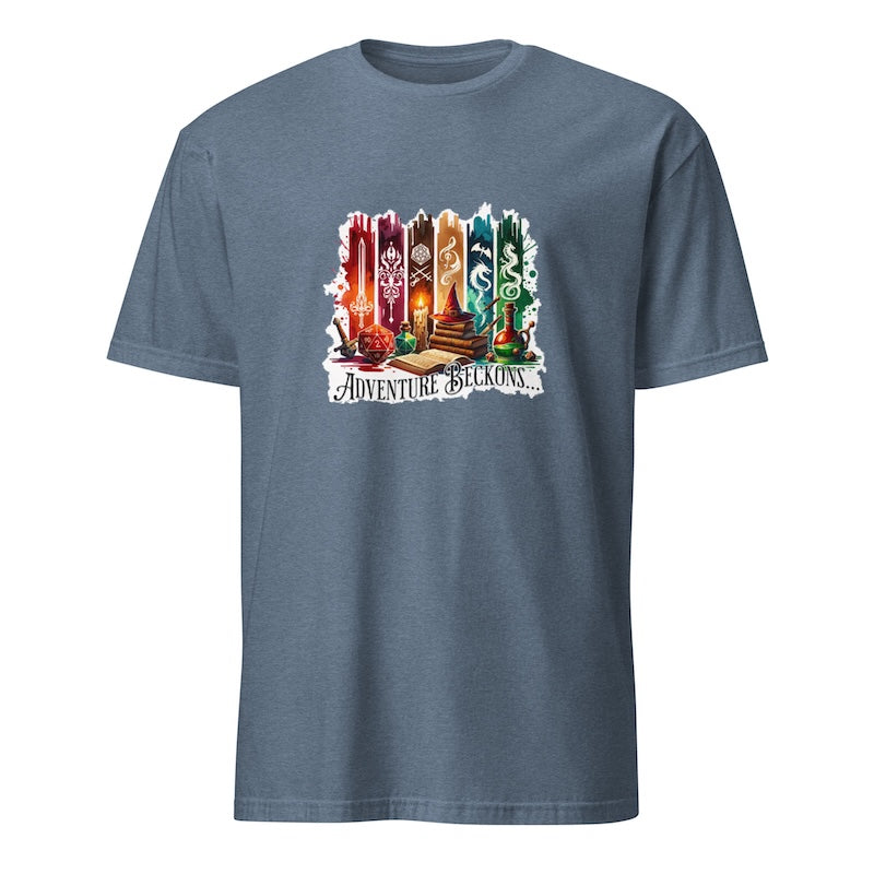 Blue t-shirt with a graphic design of candles and text on a white background