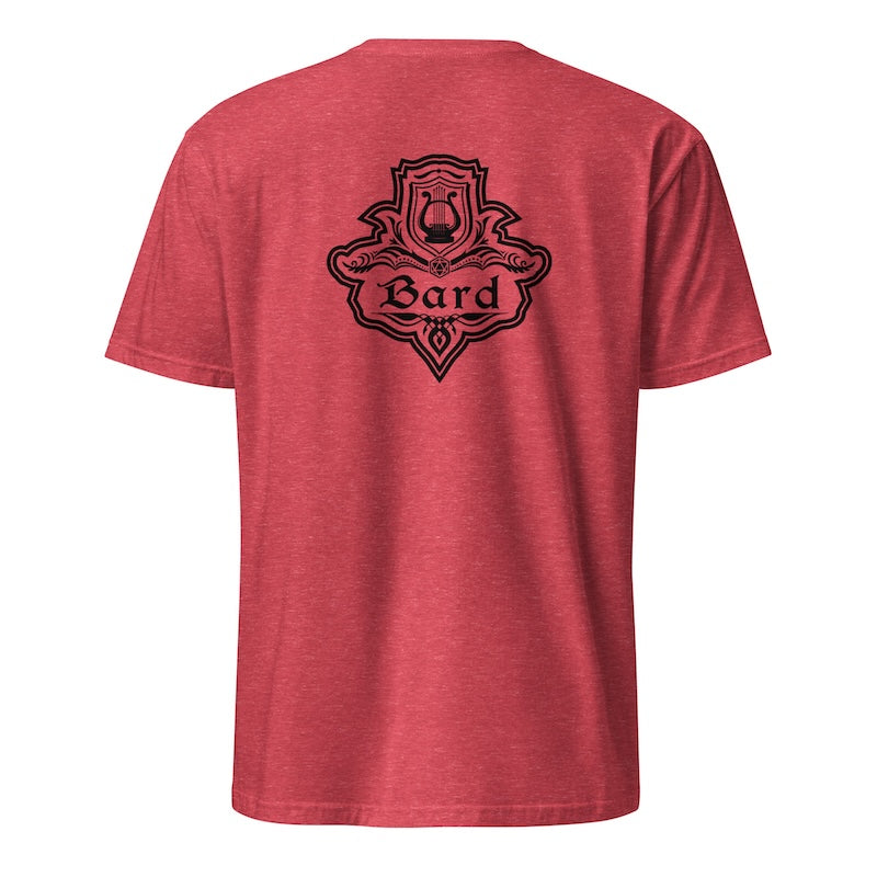 Red t-shirt with a black logo and 'Bard' text on the back against a white background