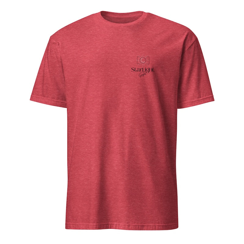 Red t-shirt with 'Starlight' logo on a white background