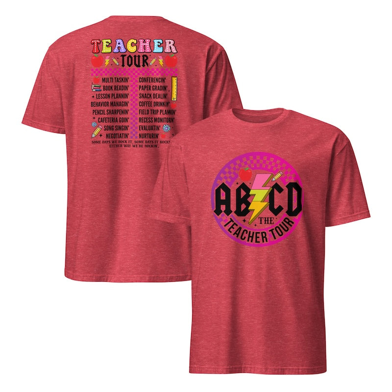 Red t-shirt with 'Teacher Tour' design on the front and back