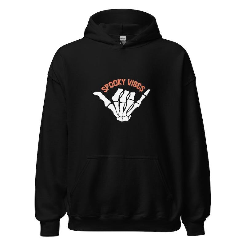 Black hoodie with 'Spooky Vibes' design on a white background