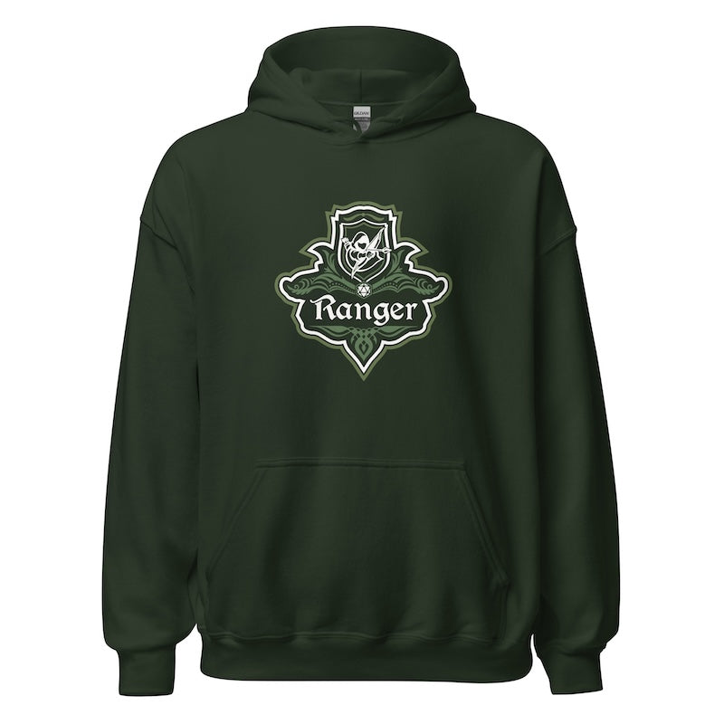 Dark green hoodie with 'Ranger' logo on a white background