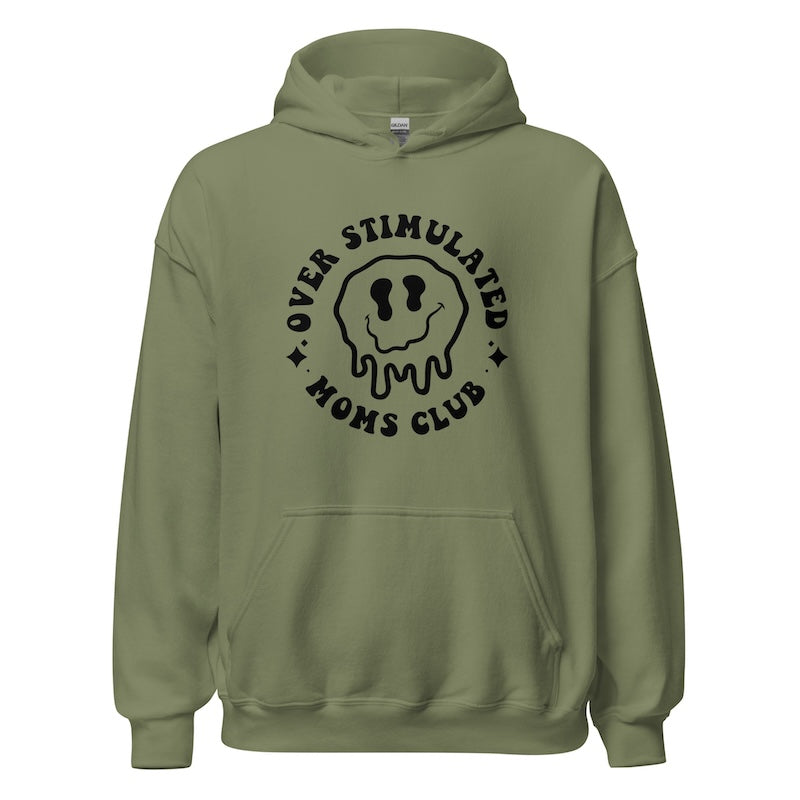 Green hoodie with black text and graphic on a white background