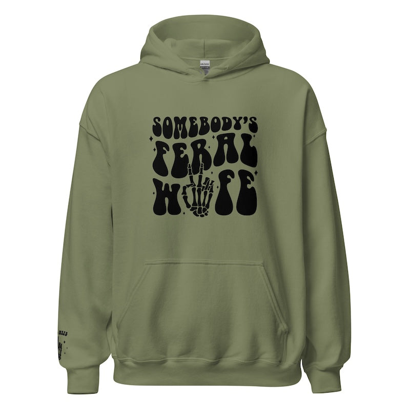 Green hoodie with black graphic design on a white background