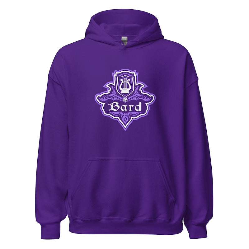 Purple hoodie with 'Bard' logo on a white background