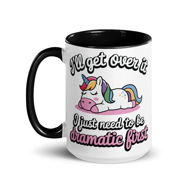 Mug with a unicorn design and text on a white background